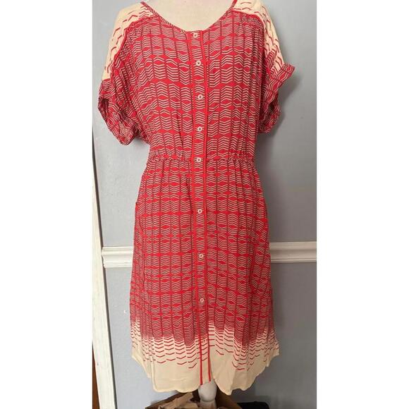 Anthropology Vintage Look Red and Cream Button-Front Dress - Picture 7 of 14